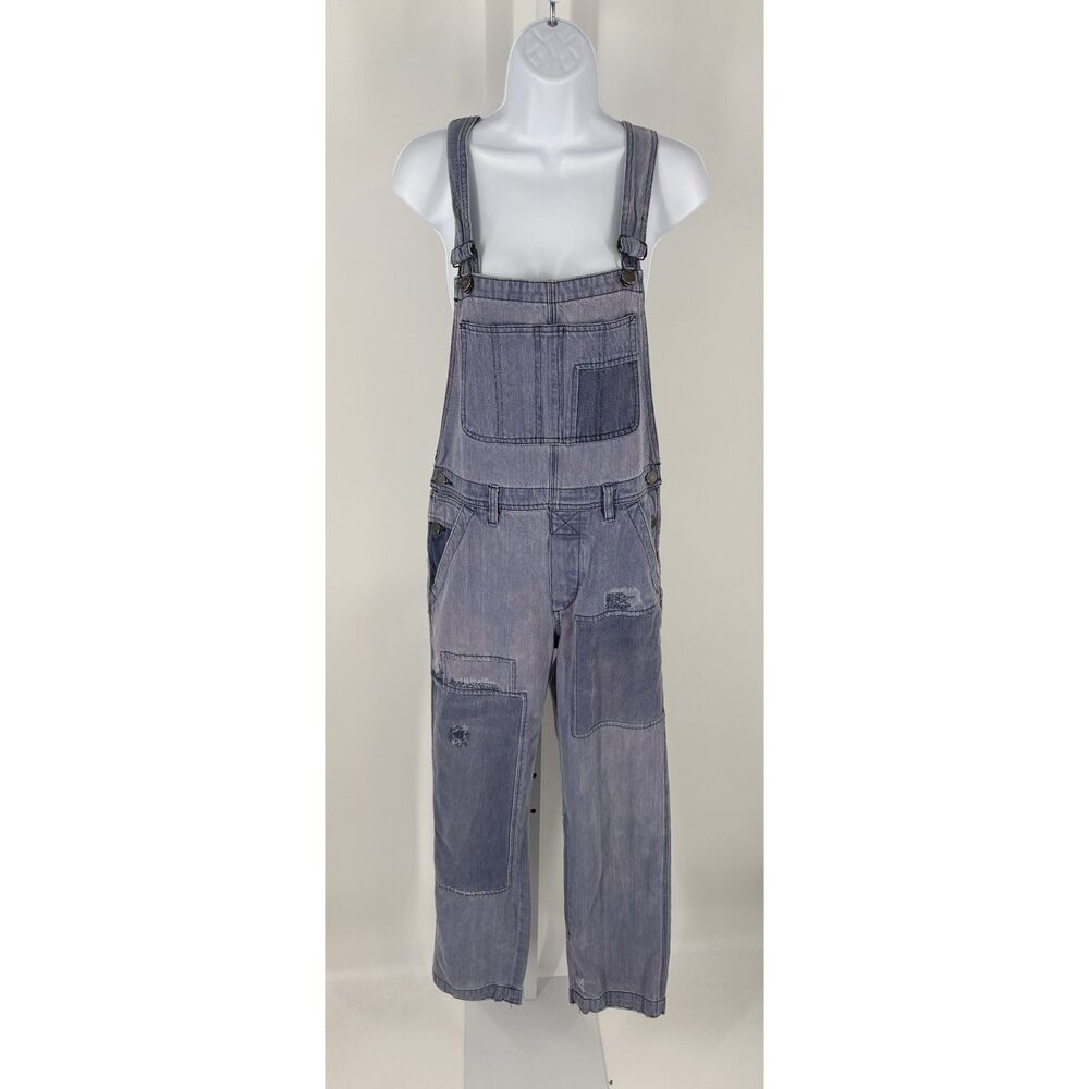 We The Free Vintage Wash Denim Overalls | Distressed Patchwork